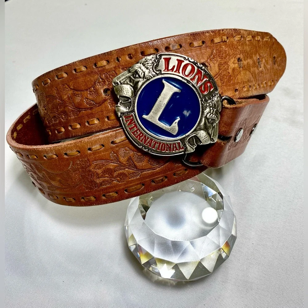 Leather Belt with Lion L letter Buckle